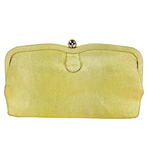 Vintage 50s Metallic Gold Handbag Clutch Purse Evening Bag - Picture 3 of 8
